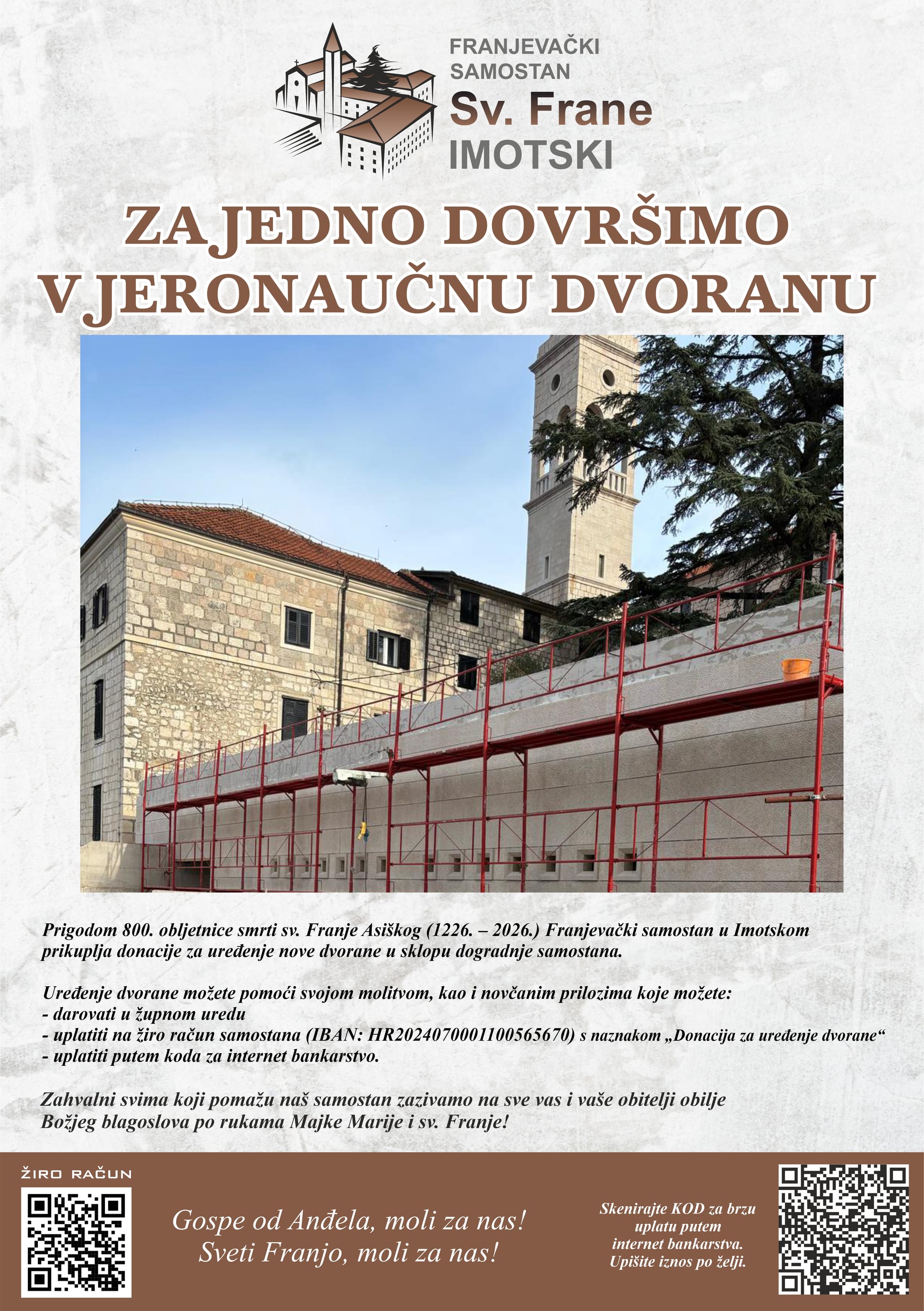 Franjevački samostan Imotski pokreće prikupljanje donacija za dovršetak nove vjeronaučne dvorane