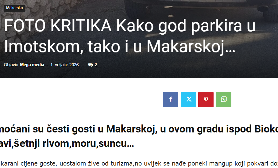 Skandalozan naslov portala iz Makarske: huškanje i stereotipi zbog nepropisno parkiranog automobila