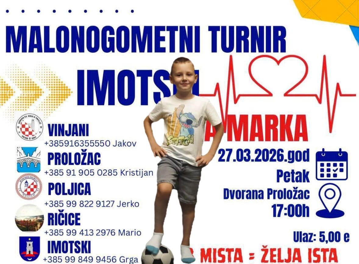 Nogomet za plemeniti cilj: "Imotski za Marka" ovog petka u Prološcu