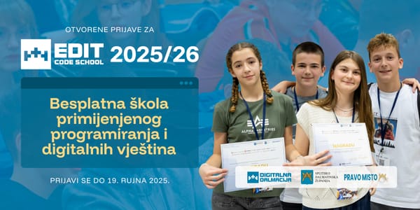 Otvorene prijave za EDIT CodeSchool Splitsko-dalmatinske županije - najveću besplatnu školu primijenjenog programiranja u Hrvatskoj